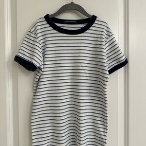 Brandy Melville White Tee with Navy Stripes